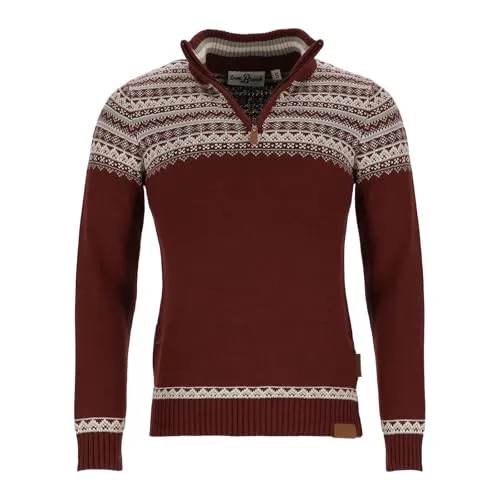 tomBrook Herren Troyer mit Norweger-Strick-Muster - Strickpullover mit Troyer-Kragen aus Baumwolle in Dark Red Größe L