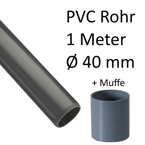 1m PVC Rohr + Muffe am Stück Ø 40 mm grau PVC Rohrsysteme Pool Landwirtschaft