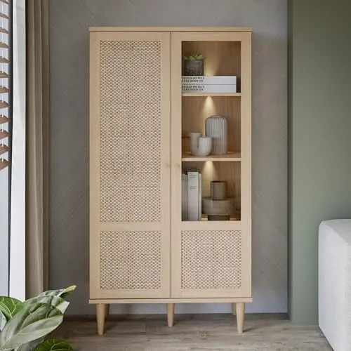 Forte CALASETTA Vitrine 80 im Boho-Stil mit Rattangeflecht von Forte