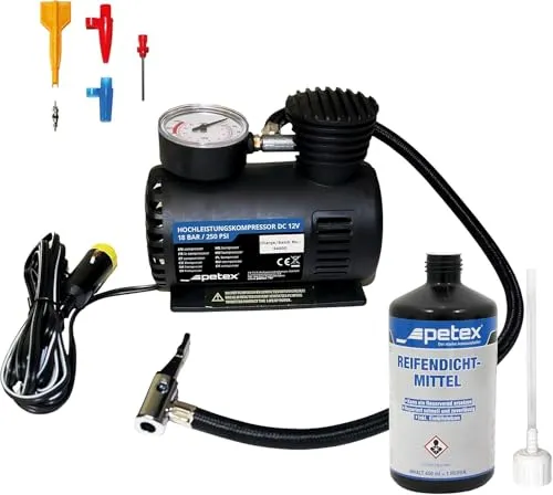 Petex 445100 Reifenpannenset mit 12V Kompressor