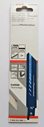 Bosch  Säbelsägeblatt S 522 EHM CT  /  115x19x1,0 mm   für INOX, GFK
