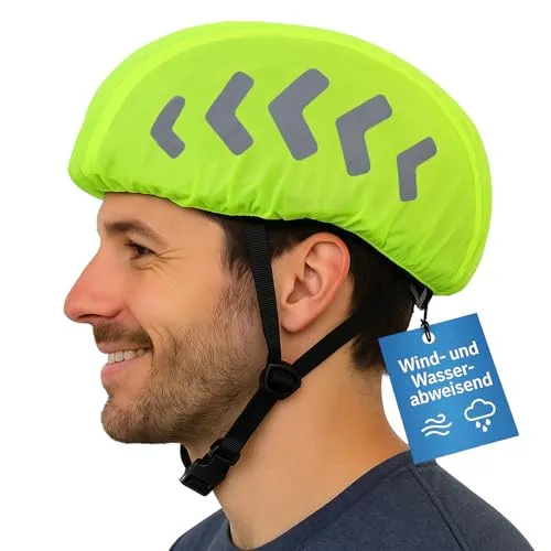 FLEXEO Universal Fahrradhelm Regenschutz mit Reflektoren, Wasser und Windabweisender Regenüberzug für Fahrradhelme, Fahrradhelmüberzug, Regenhaube für Helme, Gelb (Gelb)