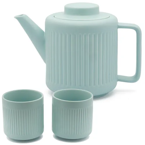 Teekannen Set 1.2 Liter blaues Porzellan Edelstahl Teesieb Kanne mit 2 Teebecher