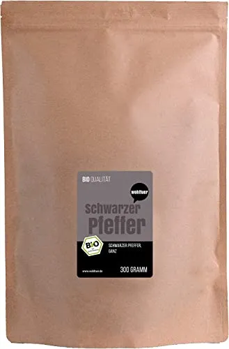 Wohltuer Bio Pfeffer schwarz, ganz 300 g | Aromatische schwarze Pfefferkörner für die Pfeffermühle | Bioqualität aus Sri Lanka