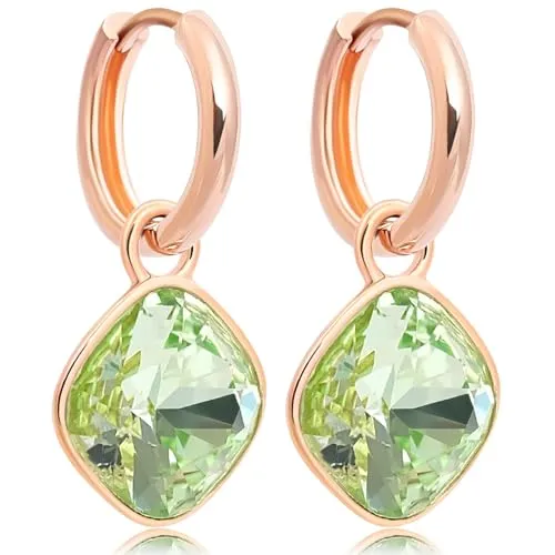 Rosegold Creolen Grün Charm Anhänger Markenkristallen Ohrringe 925 Sterling NOBEL SCHMUCK