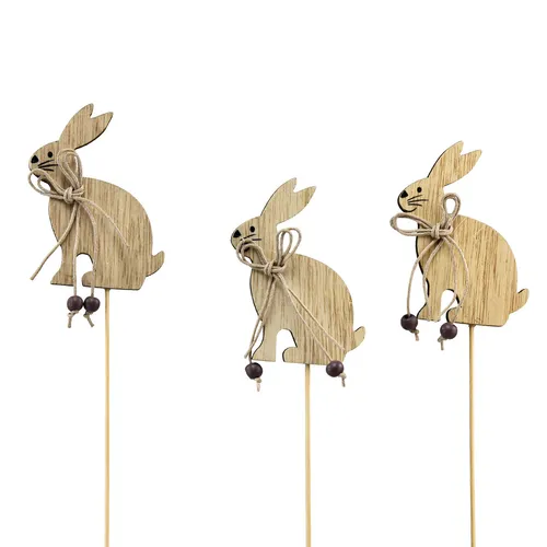 Holz Osterhasen Blumenstecker Deko 8cm x 6cm Set 12 Hasen, 12 Stück
