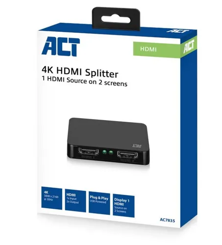 ACT  AC7835 1 x 2 HDMI-Splitter, 4K @ 30 Hz, USB-gespeist