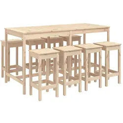vidaXL 9-tlg. Gartenbar-Set aus massivem Kiefernholz - Gartenmöbel-Set aus robustem, unbehandeltem Kiefernholz, ideal für gesellige Abende im Freien. Praktisches Design mit platzsparenden Barhockern für maximale Gemütlichkeit.