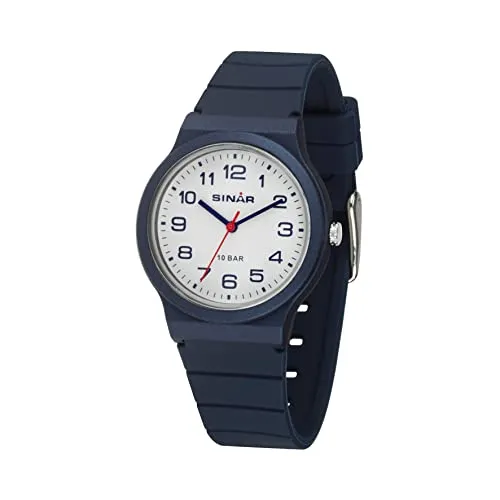 SINAR Kinder Jugend Armbanduhr Sportuhr - Dunkelblau - Armbanduhren für Jungen, sportliche Unisex Uhr mit 10 bar Wasserdichtigkeit, ideal zum Schwimmen, und weichem Silikonarmband für hohen Tragekomfort.