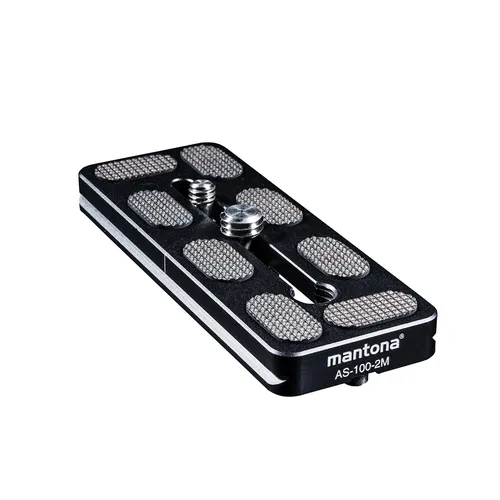 Mantona AS-100-2M Schnellwechselplatte - Arca-Swiss kompatibel, 100x38mm, werkzeuglose Montage und präzise Mittenmarkierung für perfekte Aufnahmen