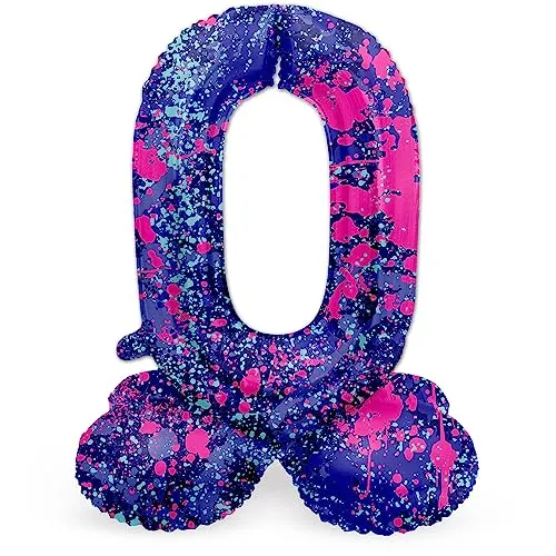 Folat 64770 Luftballon Geburtstag Stehender Ziffer Zahl 0 Paint Splash Lila Weltraum 41 cm