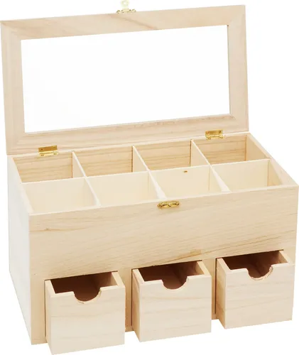 Teebox aus Holz mit Sichtfenster von VBS - Praktische Teekiste für Teebeutel, aus unbehandeltem Holz und mit Glasfenster für eine ansprechende Präsentation. Ideal für Teeliebhaber und zur stilvollen Aufbewahrung.
