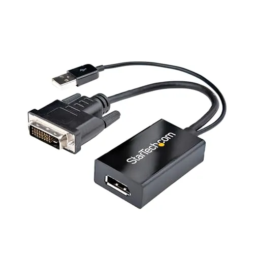 StarTech.com DVI auf DisplayPort Adapter mit USB Power - DVI-Kabel für hohe Bildqualität: Konvertiert DVI-D zu DisplayPort mit bis zu 1920x1200 @ 60Hz; USB betrieben für einfache Installation ohne externen Stromadapter.