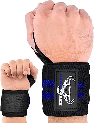 BEAST RAGE Handgelenk Bandagen (Gym Wrist Wraps) Kraftsport Handgelenkstütze Gelenkbandage Schlaufen Krafttraining Workouts Übungen (blau)