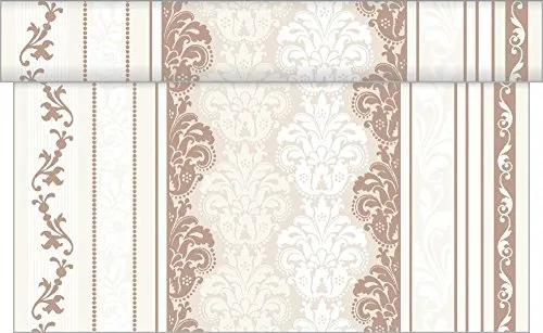 Sovie Home Tischläufer Marius in BRAUN, Linclass® Airlaid, 40 cm x 4,80 m, 1 Stück, alle 30 cm perforiert, florales Ornamentdesign in Braun-Beigetönen