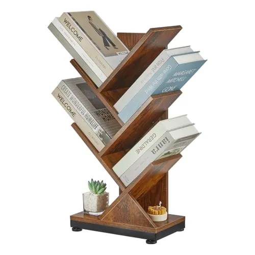 Bücherregal 4 Ebenen Baumform raumteiler Regal, bücherregal Holz für Café Home Wohnzimmer Büro, Regal Bücher dient zur Auslage von CD/Magazinen/Büchern, Braun Standregal, 30 * 19 * 61cm
