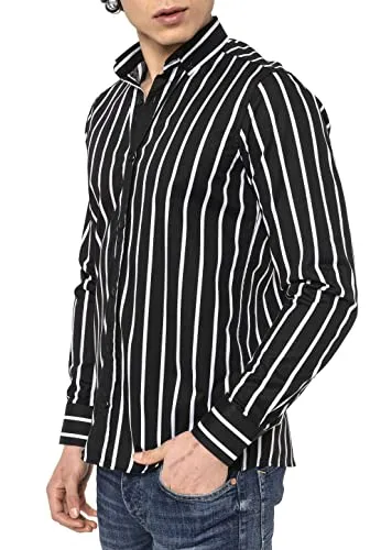 Redbridge Hochwertiges Langarmhemd mit vertikalen Streifen Modisch und Elegant für Business und Freizeit Schwarz XL