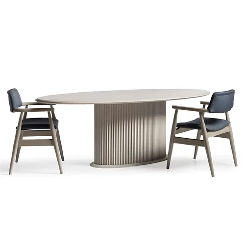 Moderne 5-teilige Essgruppe mit ovalem Esstisch und Stühlen in Beige - Stilvolle 5-teilige Essgruppe für Esszimmer und Küche. Der ovale Esstisch (205x105 cm) und 4 bequeme Stühle bieten Platz für gesellige Abende. Hergestellt aus Holzfurnier, modern und elegant.