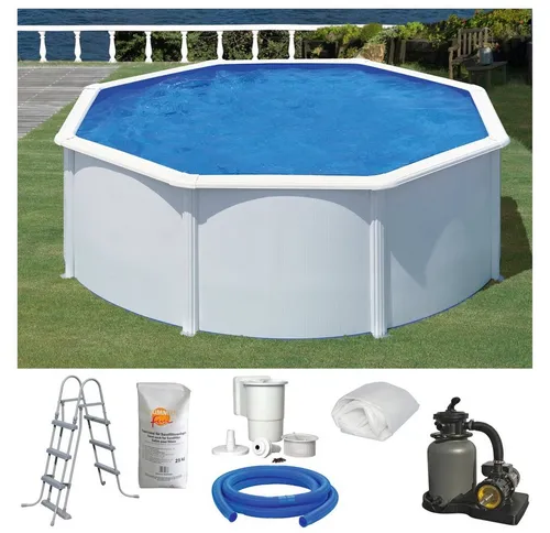 KONIFERA Rundpool MALAGA 3 (Set, 6-tlg) – Stabiler Stahlwandpool mit 120 cm Höhe - Rundpool mit stabiler Stahlkonstruktion und breitem Handlauf. Ideal für den Sommer, bietet er eine Füllmenge von 17.500 l und kommt mit Sandfilteranlage sowie Sicherheitsleiter.