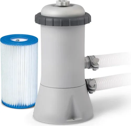 INTEX Patronenfilterpumpe 3407 l/h (28638GS) - Poolzubehör mit 3.407 l/h Pumpenleistung für glasklares Wasser, ideal für Aufstellpools bis 13.500 Liter. Inklusive Zubehör und sicherem RCD-Stecker für sorgenfreies Schwimmen.