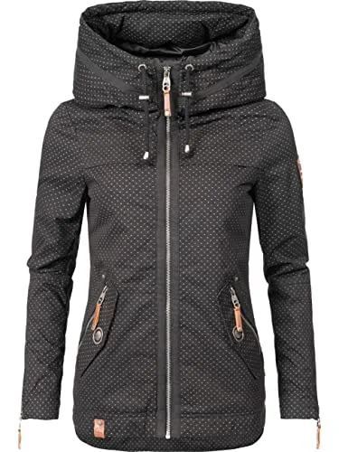 Navahoo Damen Übergangsjacke Wekoo Schwarz Dots Gr. M - Funktionsjacke mit anpassbarer Kapuze und taillierter Passform, ideal für die Übergangszeit und sorgt für hohen Tragekomfort.