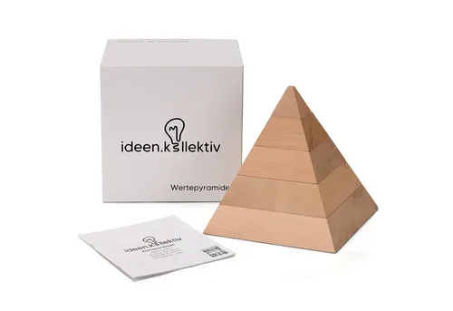 ideen.kollektiv Wertepyramide aus Holz – Lernspielzeug für Coaching und Therapie - Lernspielzeug für systemisches Coaching und persönliche Entwicklung, inspiriert von der Bedürfnispyramide von Maslow. Unterstützt Werte- und Zielklärung in Workshops und Seminaren.