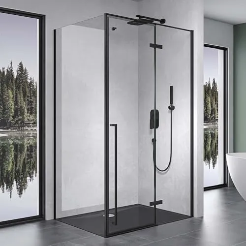 Mai & Mai Eckdusche Duschkabine Schwarz 6mm ESG Klarglas - Moderne Eckdusche aus 6mm ESG-Sicherheitsglas mit Easy-Clean Oberflächenbeschichtung und beidseitigem Lotuseffekt für mühelose Reinigung und stilvolles Design.
