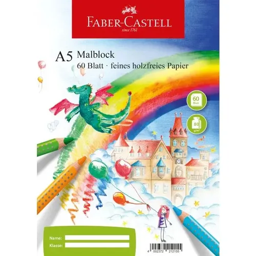 Faber Castell Malblock Din A5 Spirale 60 Blatt 80g/m² weiß holzfreies Papier