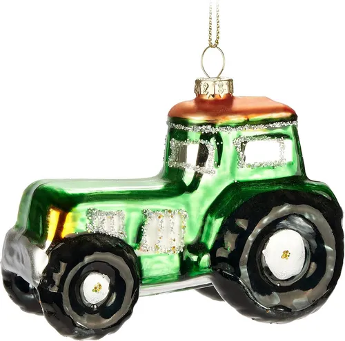 BRUBAKER Christbaumschmuck Trecker - Handbemalte Weihnachtskugel aus Glas - 9 cm - Traktor Grün (1-tlg), Baumkugel für Bauern und Landwirte - Mundgeblasener Weihnachtsschmuck