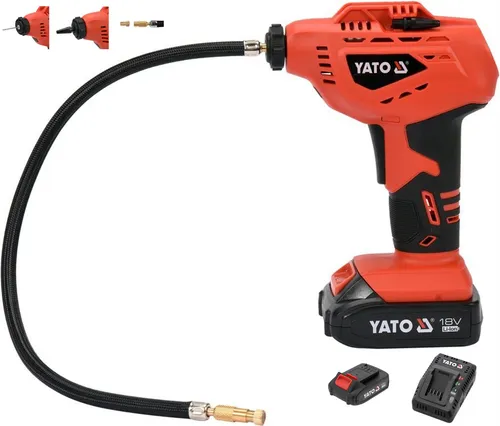 Yato 18 V Kompressor, Rot (YT-82894) - Leistungsstarker 18 V Kompressor mit 10.30 Bar Druck, ideal für vielseitige Anwendungen in Werkstatt und Haushalt.