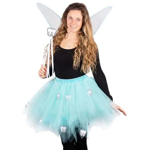 Goldschmidt Zahnfee Kostüm Set | Tüllrock Flügel & Feenstab | Damen Verkleidung Fasching Karneval