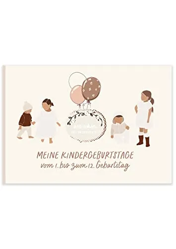 HIMMEL.HERZ.PAPIER® Geburtstagsbuch | Meine Geburtstage | Erinnerungsalbum vom 1. bis zum 12. Geburtstag | Geschenke zum 1 Geburtstag Junge Mädchen (boho kids)