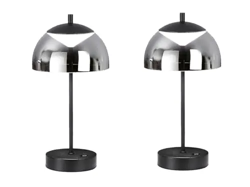 meineWunschleuchte 2er SET kabellose Tischlampen Schwarz/Rauchglas mit Touchdimmer, Höhe 35cm