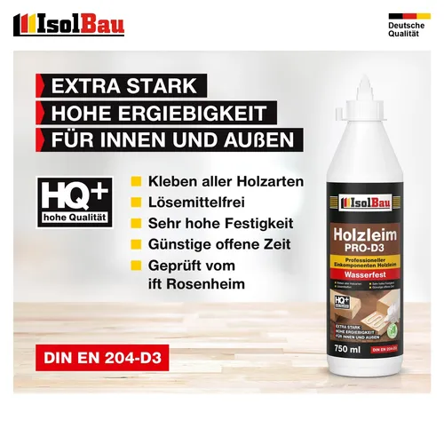 Holzleim D3 Holzkleber Weißleim 1 x 750 ml (860 g) Wasserfest Leim Kleber