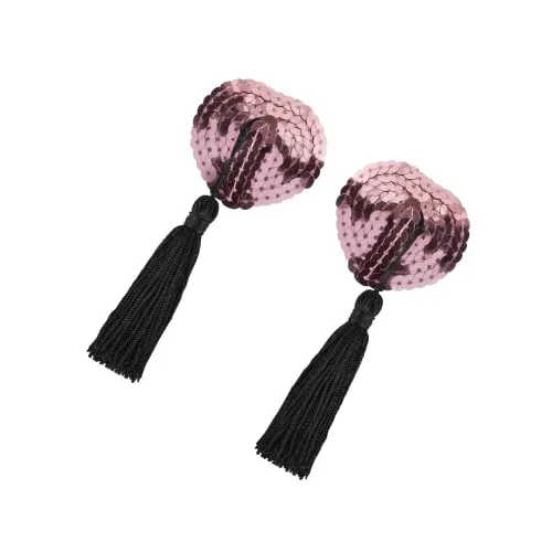 EIS, Brustschmuck, Pailletten-Pasties in Herzform, mit Quasten, schwarz, selbstklebend