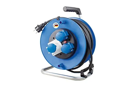 Kabeltrommel Profi Schutzkontakt - Kabeltrommel für zuverlässige Stromversorgung, ideal für den Einsatz im Außenbereich und ausgestattet mit einem robusten Schutzkontakt.