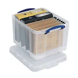 Really Useful Box Aufbewahrungsbox 35CCB - 35 L Transparent - Aufbewahrungsboxen mit 35 L Fassungsvermögen, verschließbarem Deckel und Tragegriff, ideal für die sichere Aufbewahrung von DIN A4 Unterlagen.