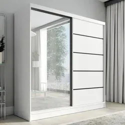 Schwebetürenschrank NERO 2, 2-türig mit Spiegel - 200 cm in Weiß - Kleiderschrank mit modernem Design und hochwertigen Materialien, ausgestattet mit einem praktischen Schiebetürsystem für müheloses Öffnen und Schließen.