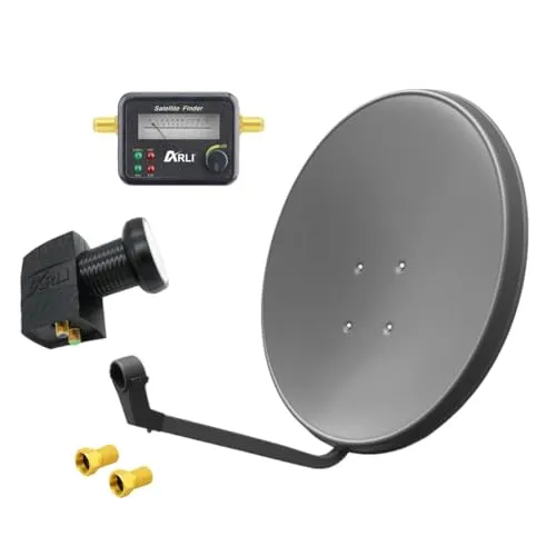 60cm HD Sat Anlage mit Twin LNB und Satfinder - Hochwertige SAT-Antenne für 2 Teilnehmer, wetterfest und ideal für sicheres Fernsehen auch bei schlechtem Wetter. Inklusive Satfinder für einfache Installation.