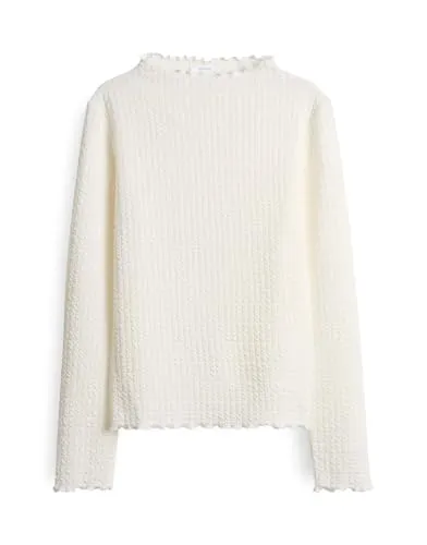 OPUS Damen Langarmshirt | SIRKEN Slim strukturiertes Longsleeve mit Kurbelkanten Milk, 36