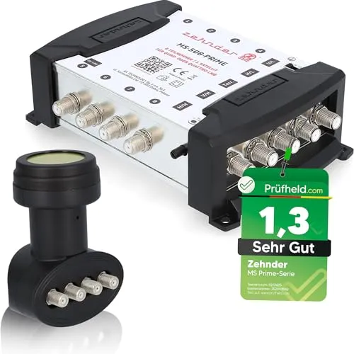 Zehnder SAT-Multischalter Set 5/8 - 8 Teilnehmer, Regelbare Terrestrik - Multischalter für 8 Teilnehmer, ideal für Sat-Anlagen, mit regelbarer Terrestrik und externem Netzteil für optimale Signalverteilung.