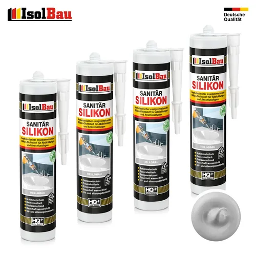 Sanitär Silikon Hellgrau 4 x 300 ml Küche Abdichten Dichtstoff Kleben Dusche