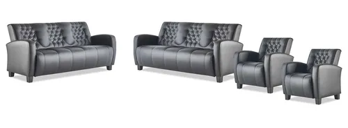 Chesterfield Sofa-Set 3-Sitzer und Sessel Schwarz Leder Holz - Elegantes Sofa-Set für stilvolle Wohnzimmergestaltung. Hochwertige Verarbeitung und modernes Design, ideal für gesellige Abende. Inklusive 3-Sitzer und Sessel, perfekt für bis zu 7 Personen.