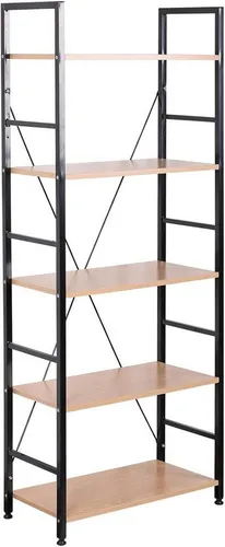 Woltu Standregal, 5 Ablageflächen für Bücher und mehr - Praktisches Standregal mit 5 Ablagen, ideal für Büro oder Wohnzimmer. Robuste Konstruktion aus lackiertem Stahl und MDF, max. Belastbarkeit 20 kg pro Fach. Einfach zu montieren, sicher verpackt für den Transport.