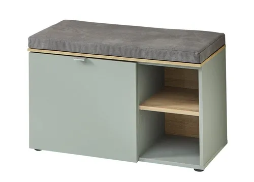 Stella Trading BARI Schuhbank in Schilfgrün - Moderne Schuhbank mit Stauraum für Ihren Flur, bietet bequeme Sitzgelegenheit und zwei Fachböden für organisierte Schuhaufbewahrung, FSC-zertifiziert und leicht montierbar.
