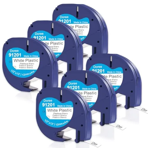 DOREE 6 Pack 91221 91201 S0721660 letratag etikettenband 12mm white plastic