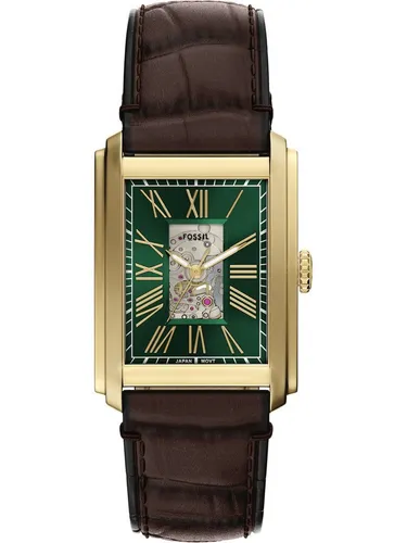 Fossil Carraway Herren Edelstahl-Armbanduhr ME3271 - Elegante 30-mm-Armbanduhr mit kratzfestem Glas und grünem Zifferblatt. Das braune Lederband sorgt für einen individuellen Sitz. Wasserdicht bis 50 m, ideal für den täglichen Gebrauch und besondere Anlässe.