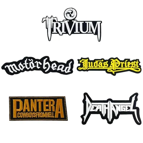 Produktbild masktore Heavy Metal Patches, 5 Stück Band Patch, Rock and Roll Aufbügler Music Musik Patch Bügelflicken für T-Shirts, Jacken, Jeans, Hüte