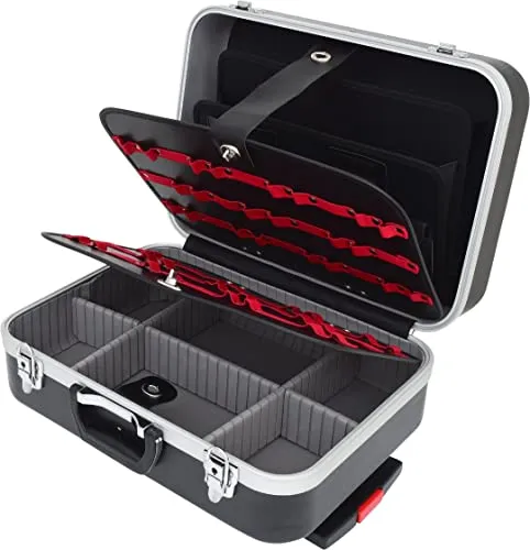 KS Tools 850.0530 Hartschalenkoffer mit Teleskop-Trolly - Robuster Werkzeugkasten aus schlagfestem ABS, ideal für eine individuelle Werkzeugbestückung mit 2 Tafeln und flexibler Unterteilung. Belastbar bis 30 kg, perfekt für Profis und Hobby-Handwerker.