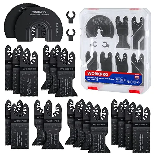 WORKPRO Multitool Sägeblätter Set 22tlg., Universelles Multitool Zubehör für oszillierende Werkzeuge, Oszillierende Sägeblätter Kit aus Kohlenstoffstahl, Schneiden von Holz, Nägeln, Metall